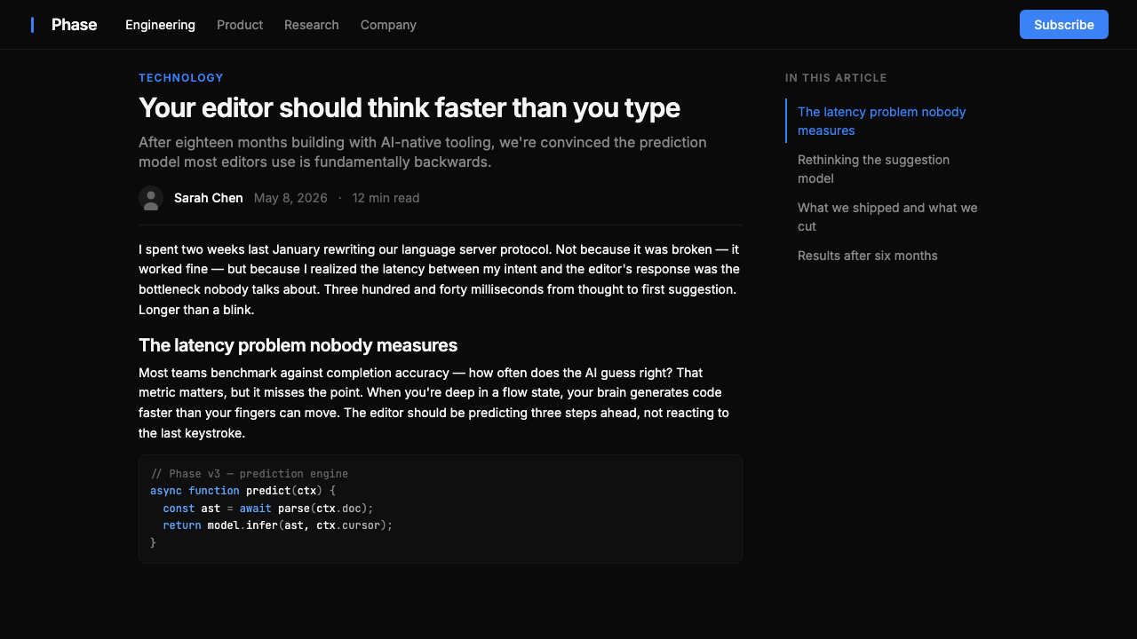 Cursor IDE design style applied to a Article page