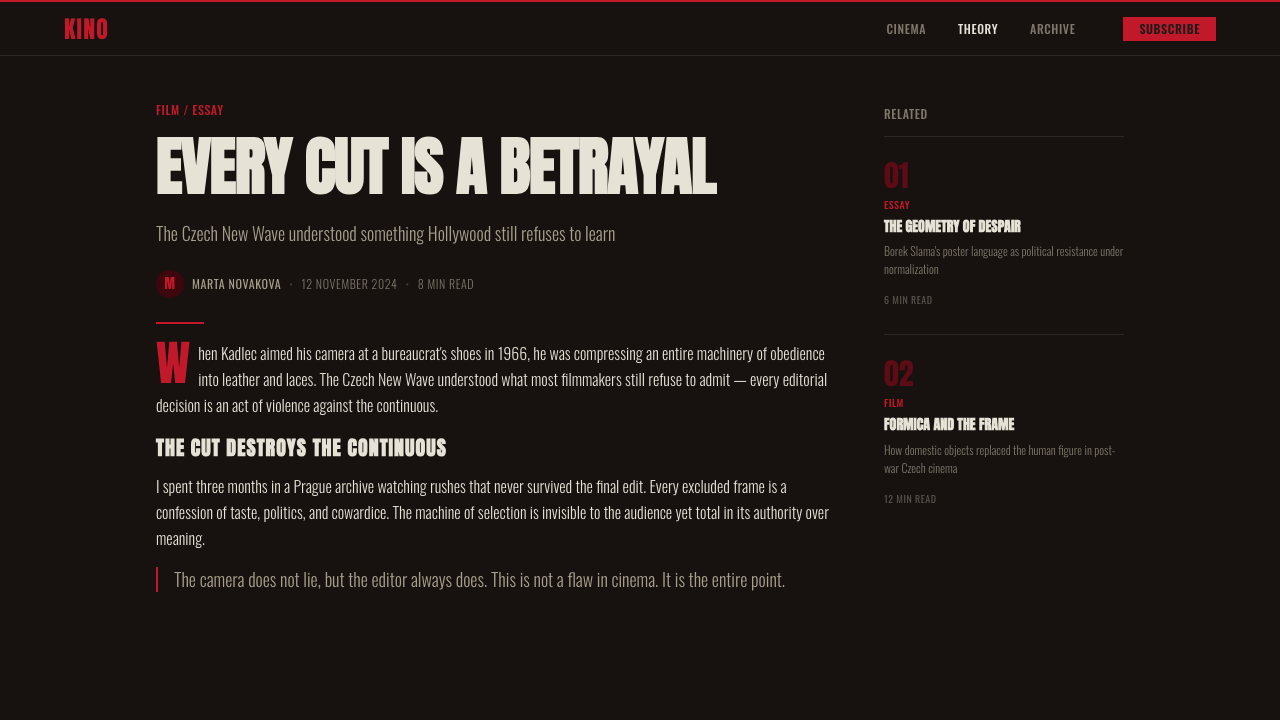 Czech New Wave Poster design style applied to a Article page