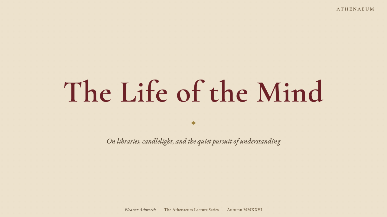 Dark Academia design style applied to a Slide · cover