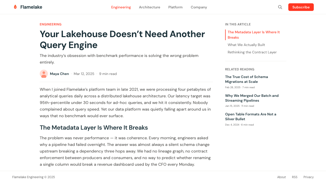 Databricks Lakehouse design style applied to a Article page