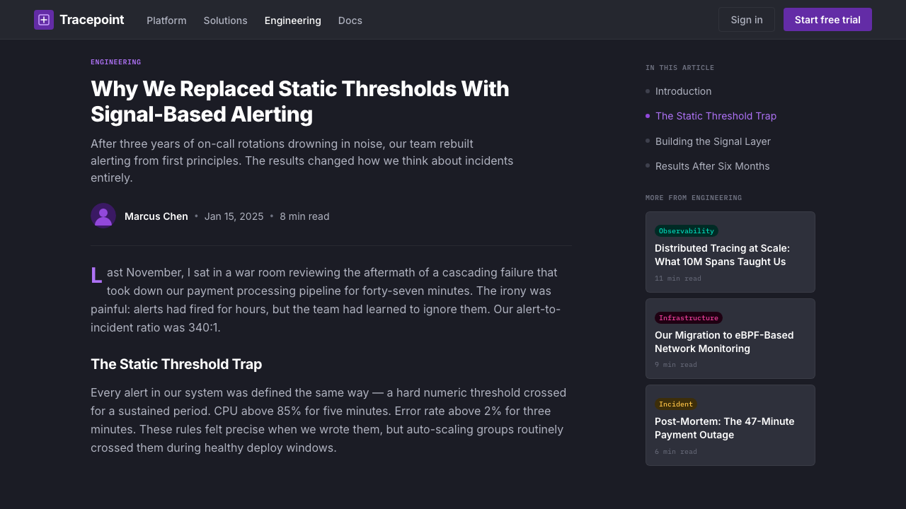 Datadog design style applied to a Article page