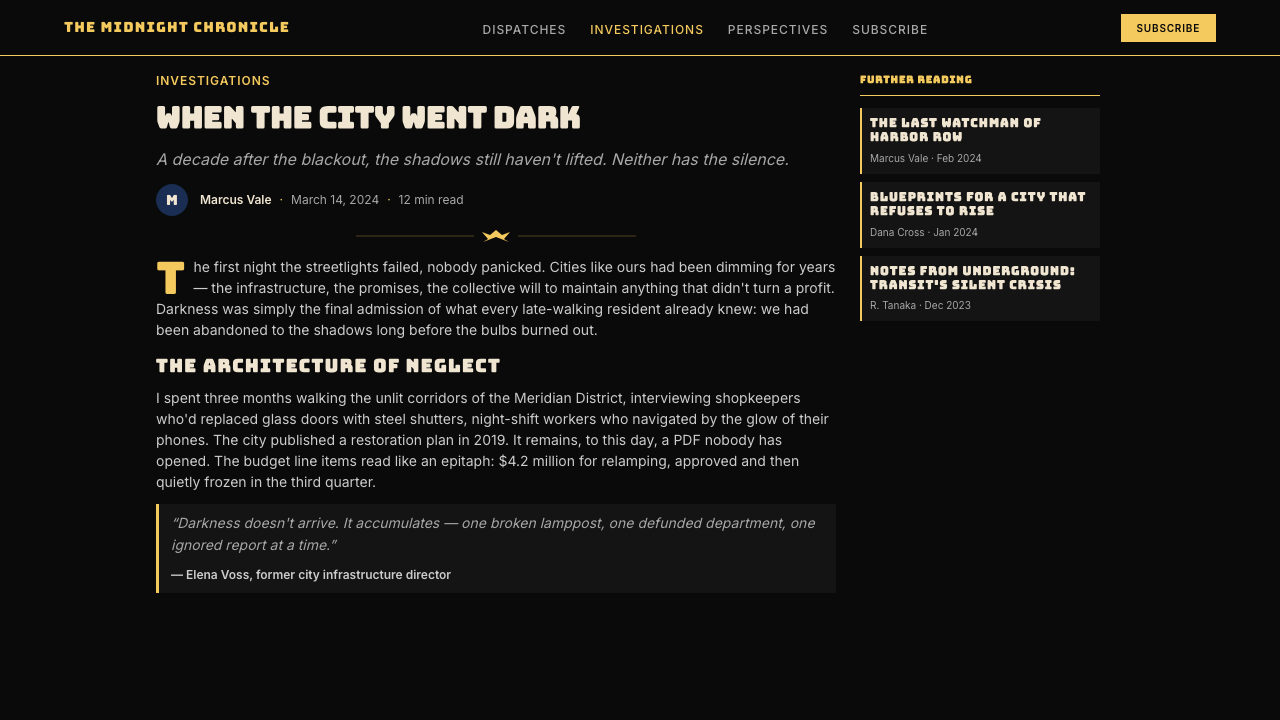DC Comics Batman Noir design style applied to a Article page