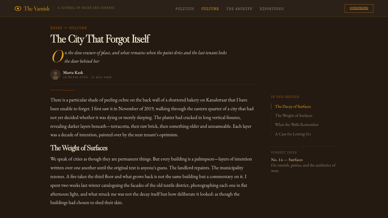 Disco Elysium design style applied to a Article page