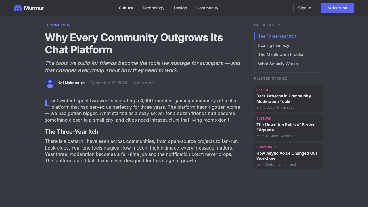 Discord 2024 design style applied to a Article page