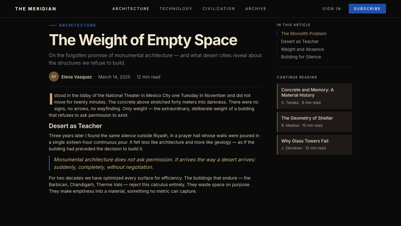 Dune Arrakis (Villeneuve) design style applied to a Article page