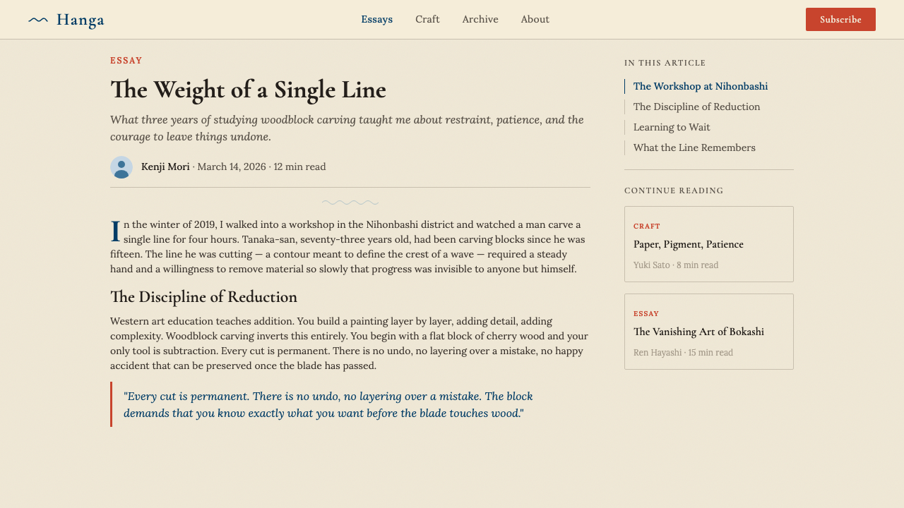 Edo Ukiyo-e (Hokusai) design style applied to a Article page