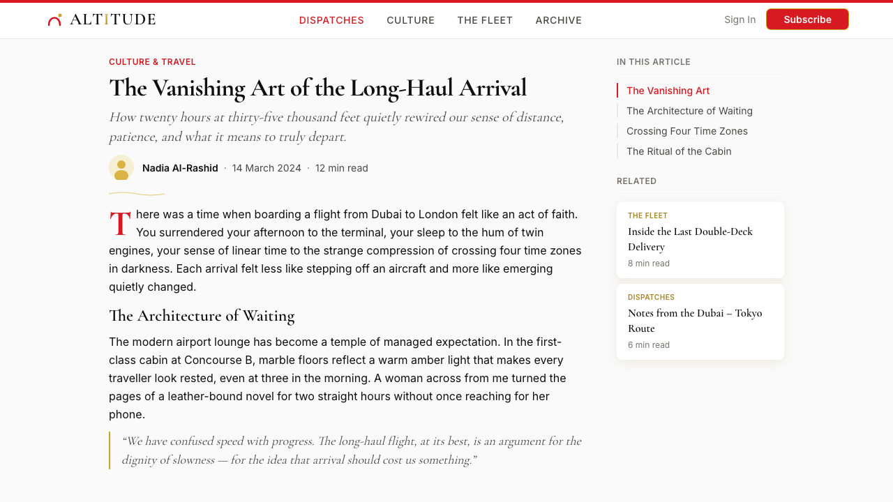 Emirates Airline (Red-Gold) design style applied to a Article page
