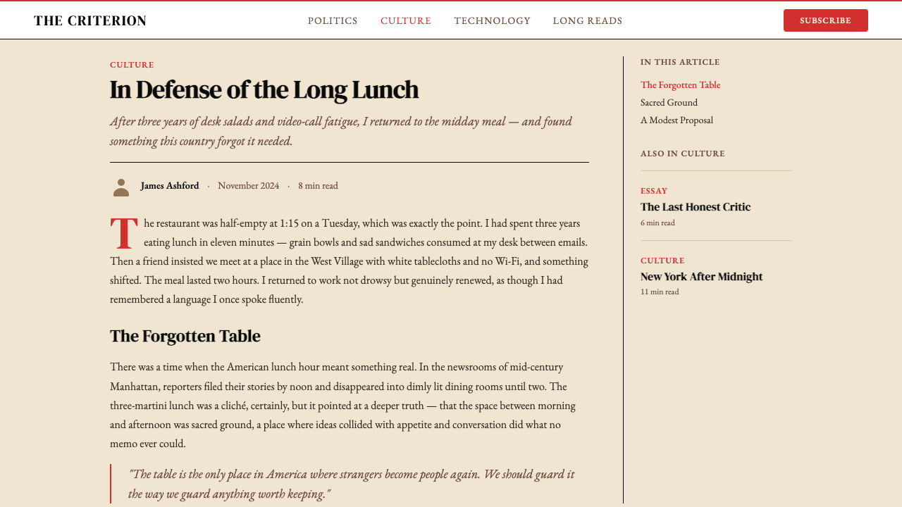 Esquire Magazine design style applied to a Article page