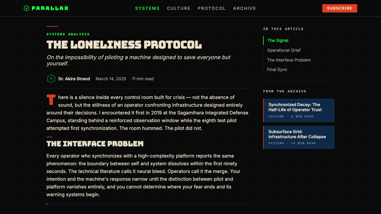 Neon Genesis Evangelion design style applied to a Article page