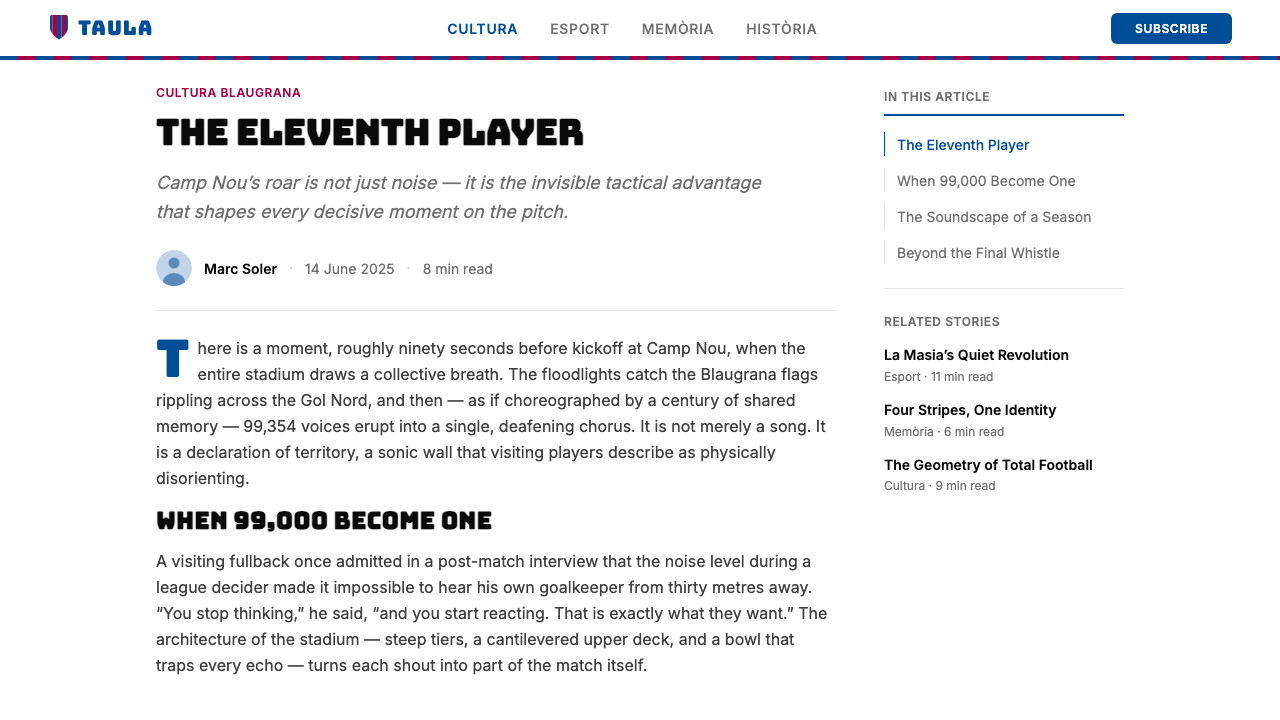 FC Barcelona (Blaugrana) design style applied to a Article page
