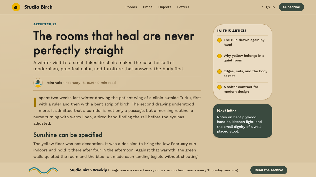 Aalto Finnish Modern design style applied to a Article page