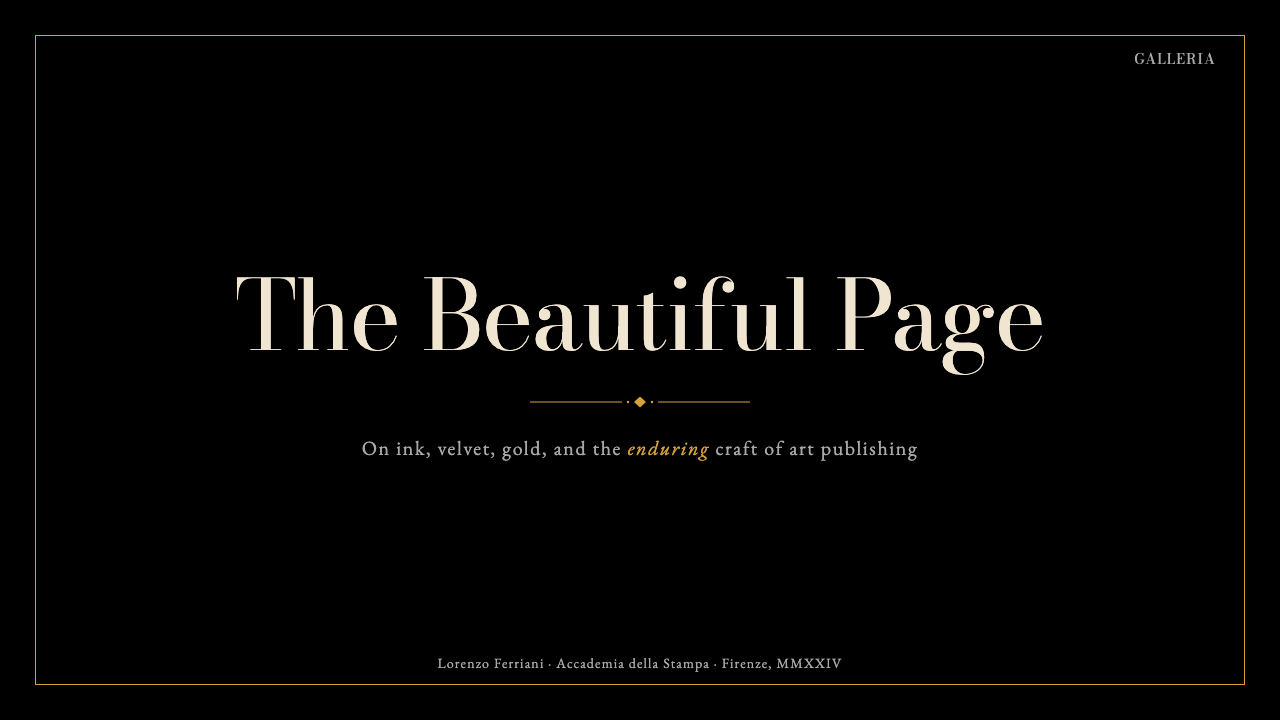 FMR (Franco Maria Ricci) design style applied to a Slide · cover