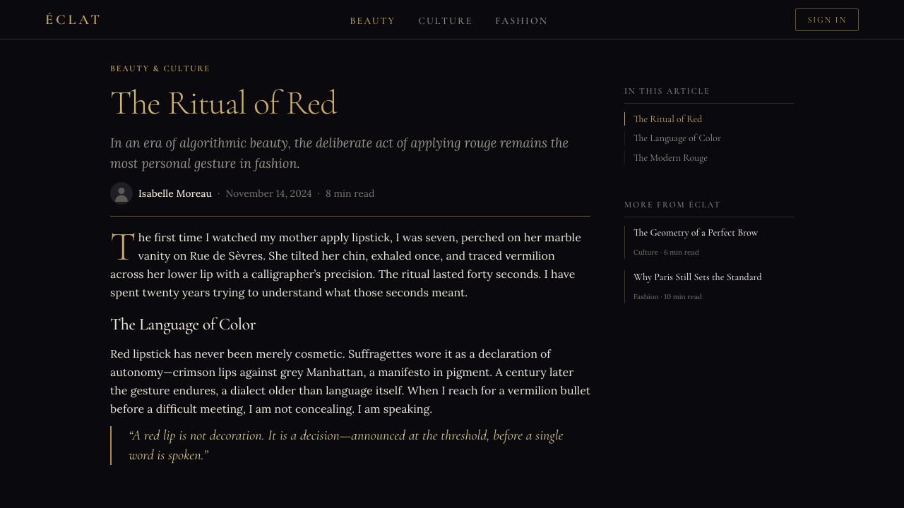 L'Oréal Paris Cosmetics design style applied to a Article page
