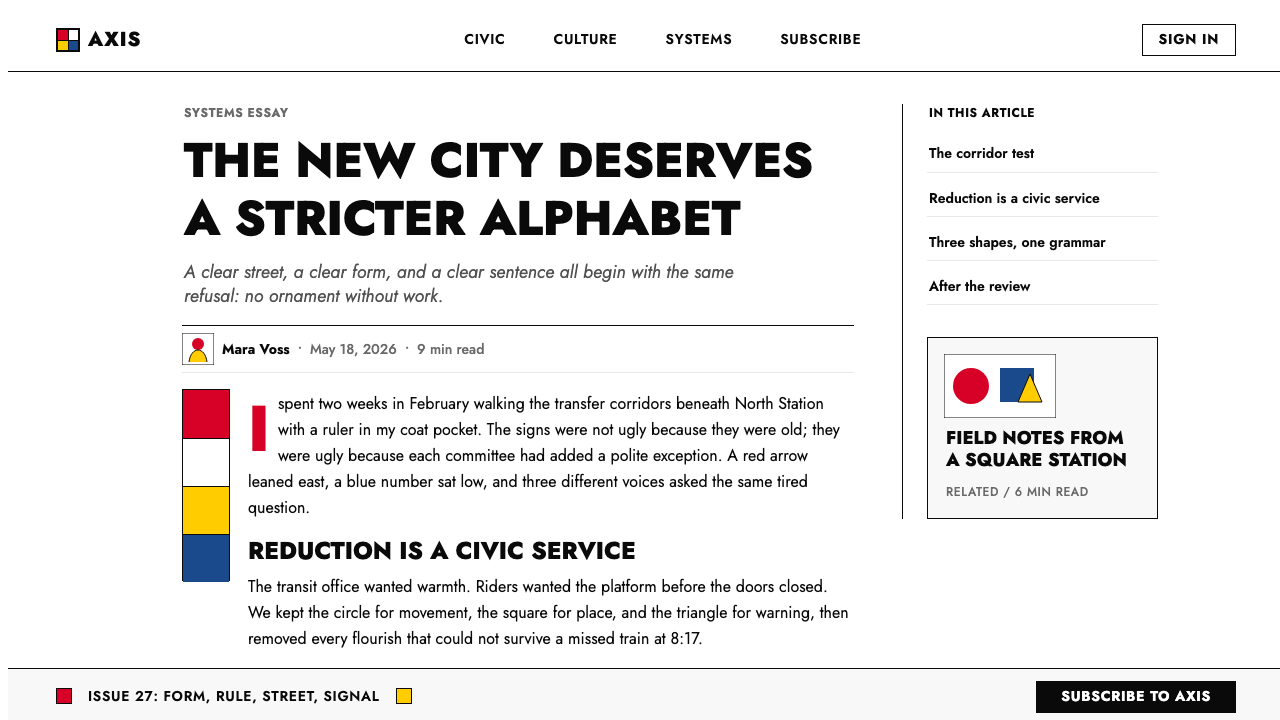 Futura Typeface (Renner, 1927) design style applied to a Article page