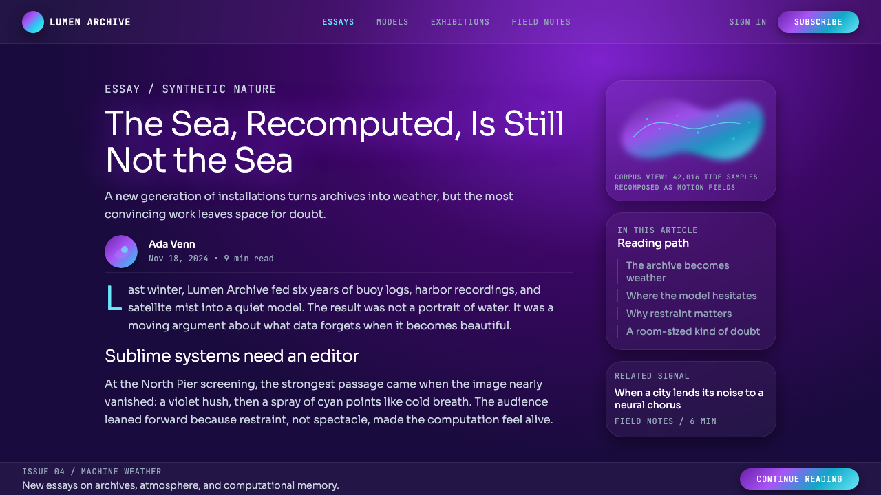 Generative AI Data Art (Refik Anadol era) design style applied to a Article page