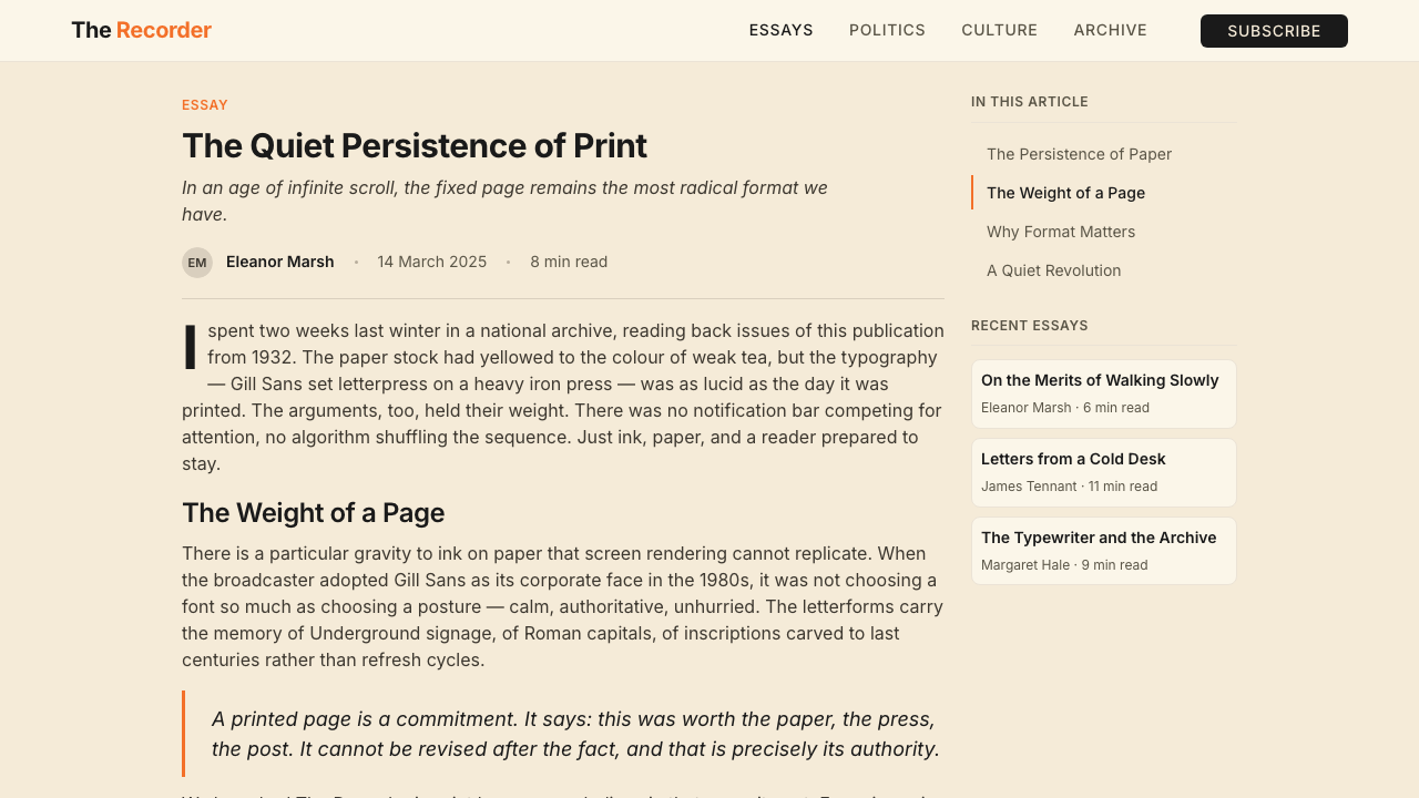 Gill Sans (BBC, 1928) design style applied to a Article page