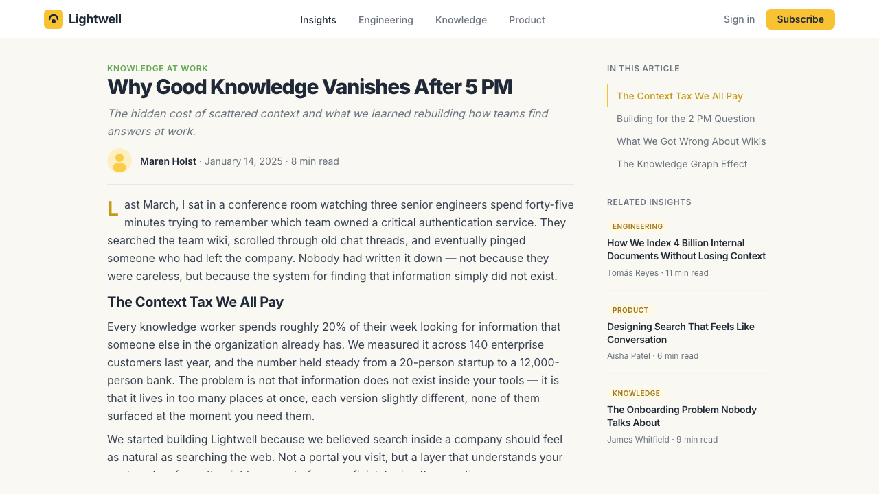 Glean Enterprise-Search design style applied to a Article page