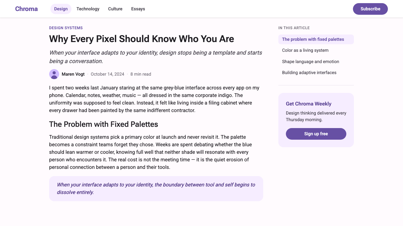 Google Material 3 Expressive design style applied to a Article page