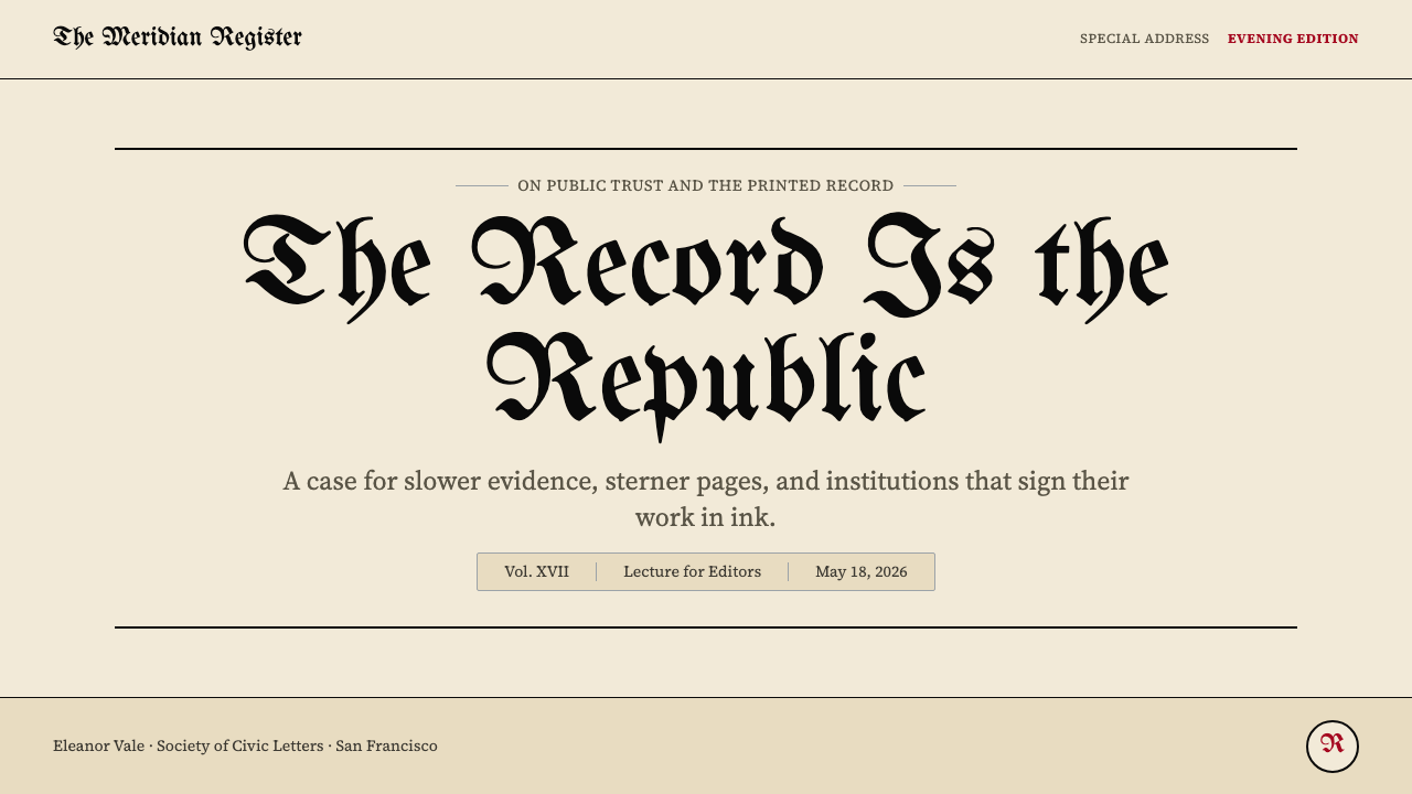 Gothic Blackletter Newspaper Masthead (1700) design style applied to a Slide · cover