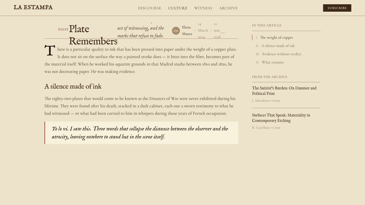 Goya — Disasters of War design style applied to a Article page