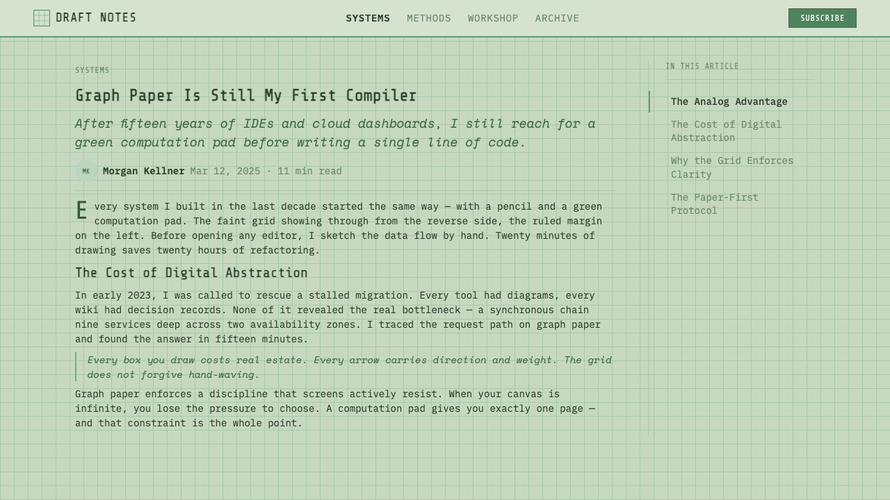 Engineering Graph Pad design style applied to a Article page