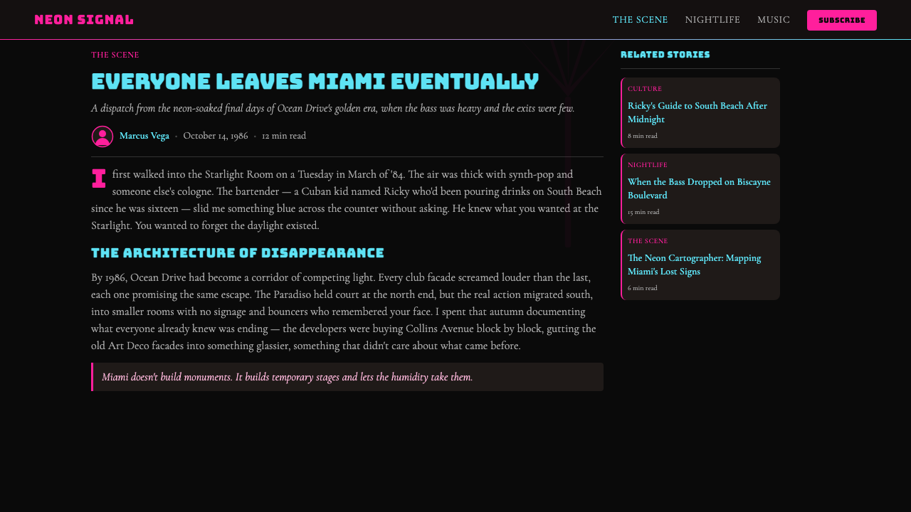 GTA Vice City (2002) design style applied to a Article page