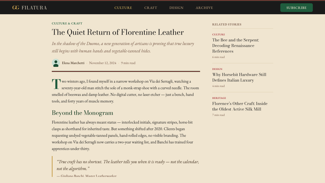 Gucci Double-G design style applied to a Article page