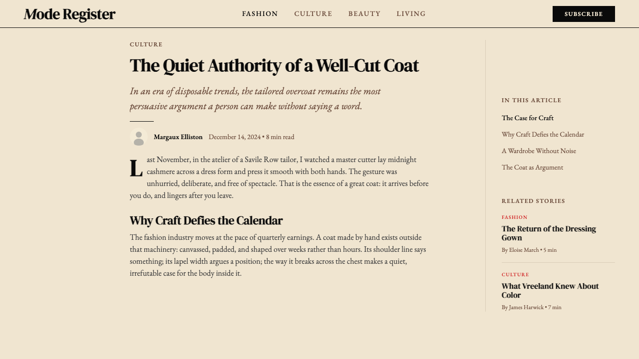 Harper's Bazaar design style applied to a Article page