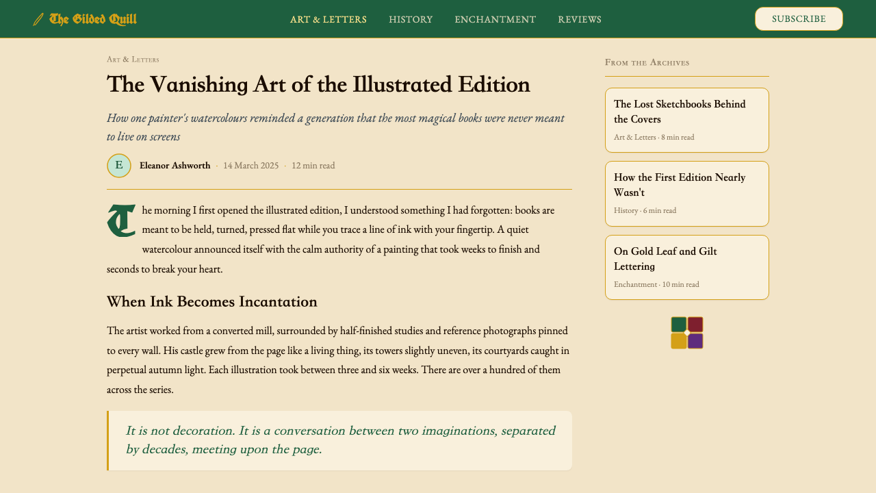Harry Potter Illustrated design style applied to a Article page