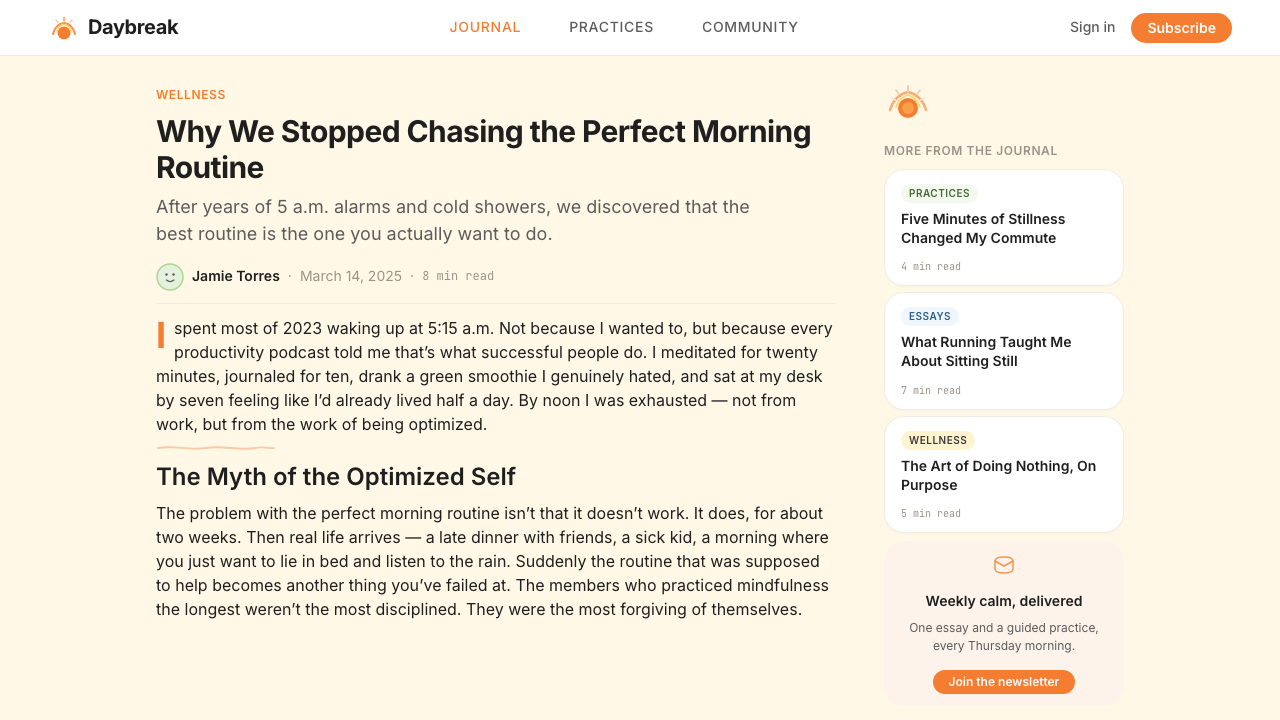 Headspace design style applied to a Article page