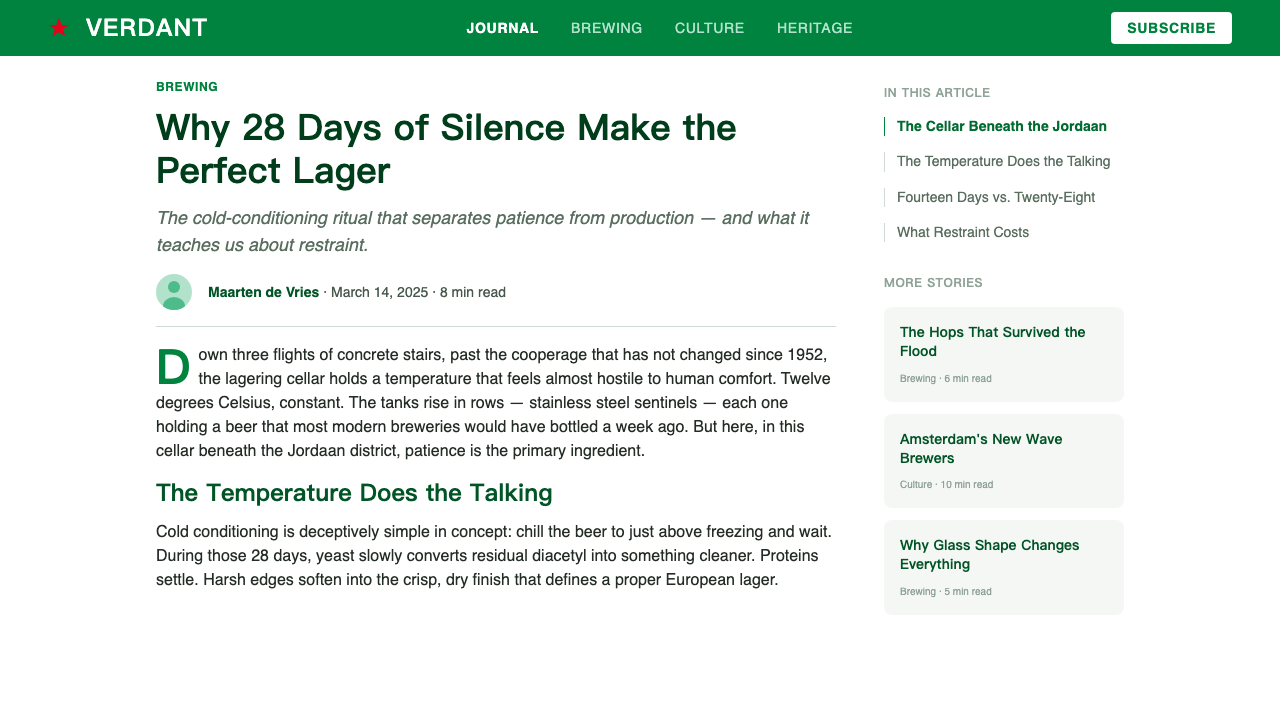 Heineken design style applied to a Article page