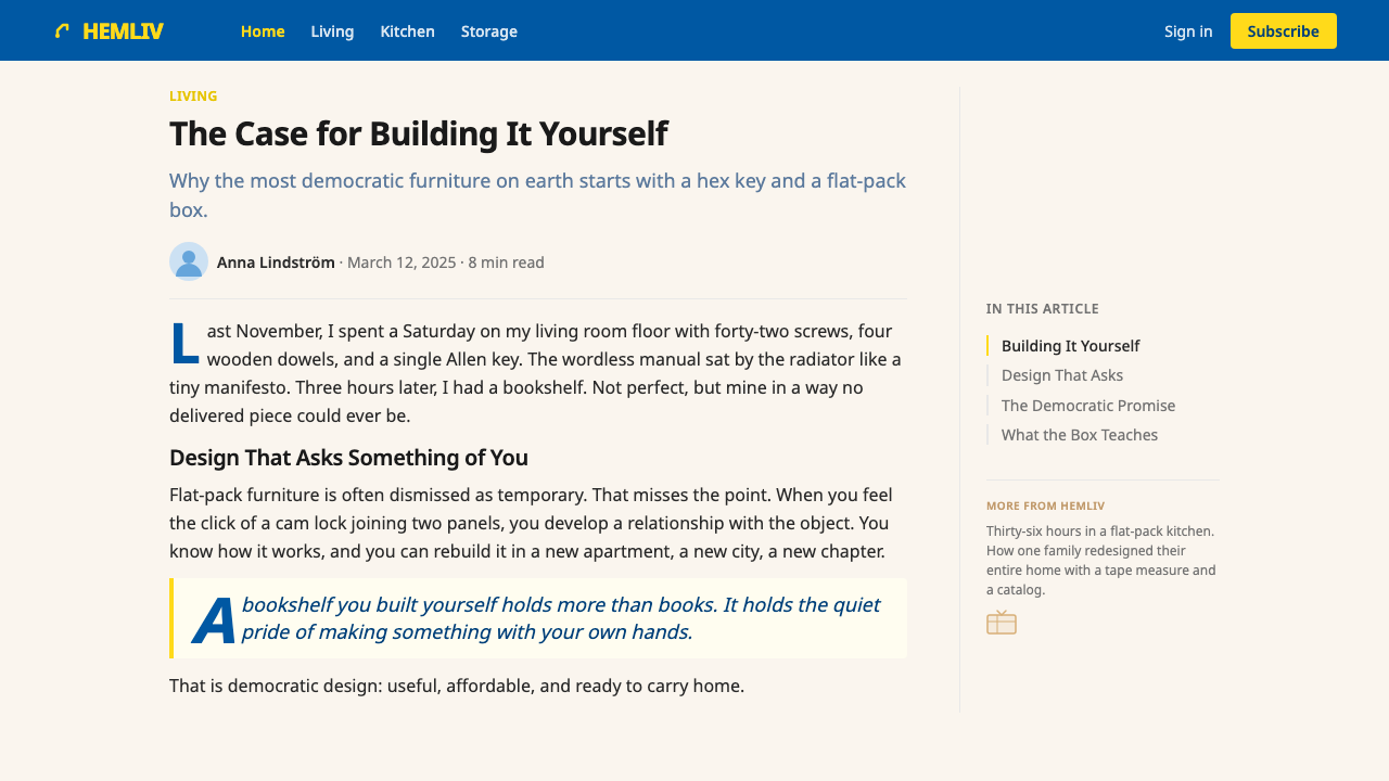 IKEA design style applied to a Article page