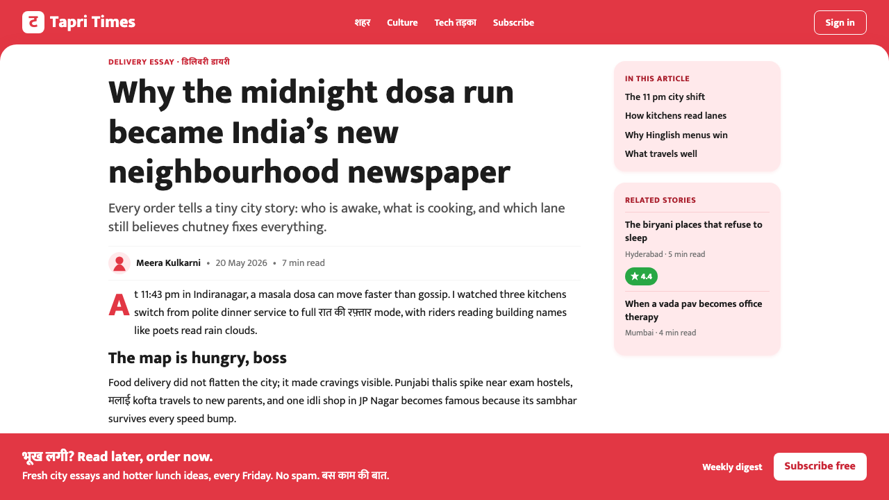 Zomato India Delivery design style applied to a Article page
