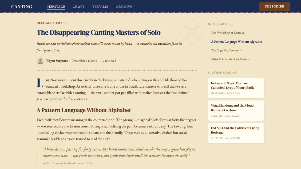 Javanese Batik design style applied to a Article page