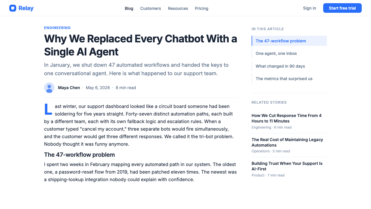 Intercom Modern design style applied to a Article page