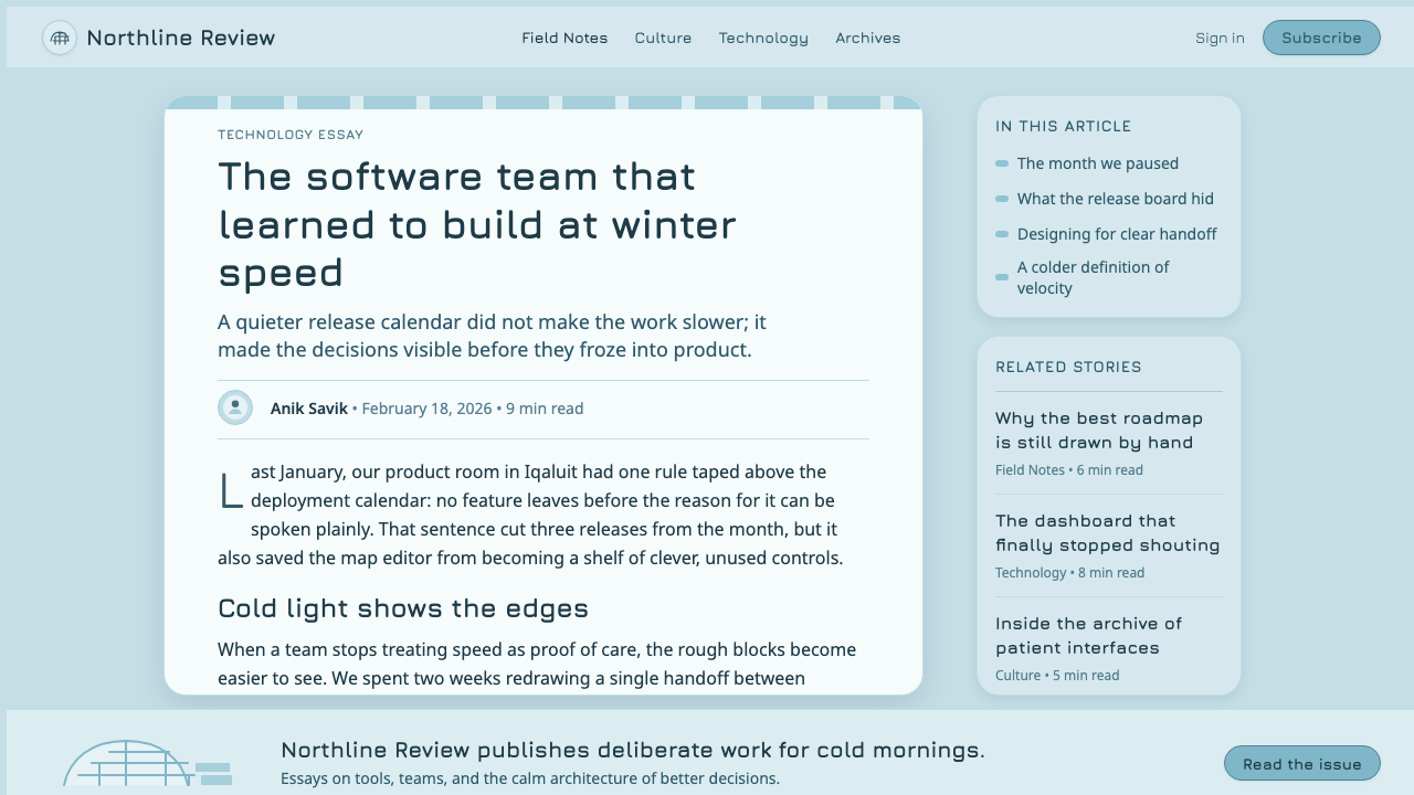 Inuit Igloo design style applied to a Article page