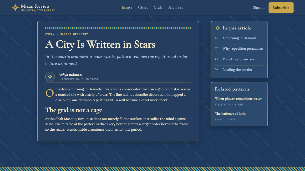 Islamic Geometric Art design style applied to a Article page