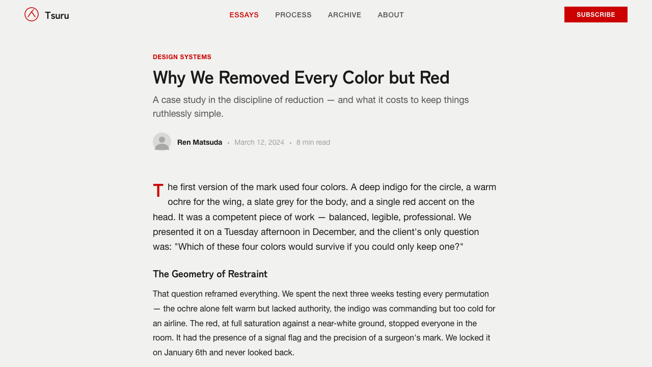 JAL Crane Mark design style applied to a Article page