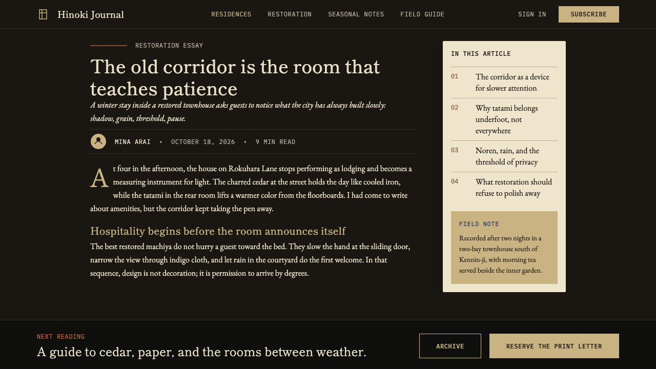 Kyoto Machiya Stay design style applied to a Article page