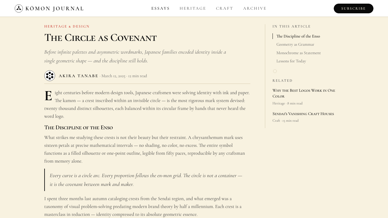 Japanese Mon (Family Crest) design style applied to a Article page