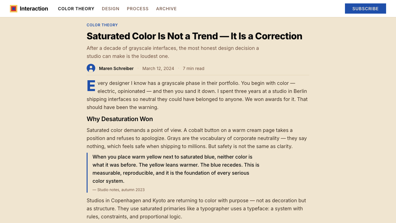 Josef Albers — Homage to the Square design style applied to a Article page