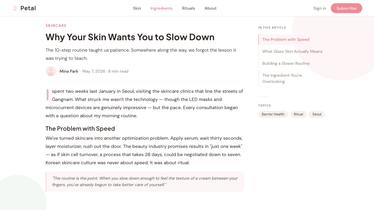 K-Beauty Clean design style applied to a Article page