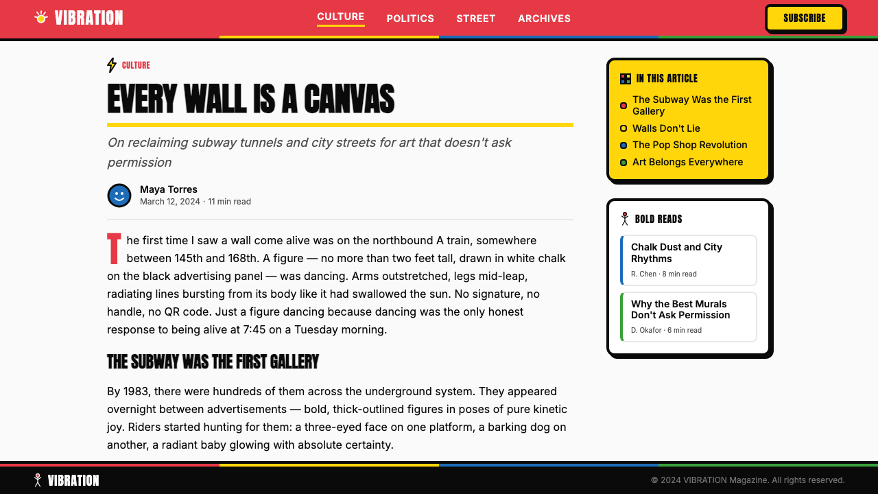 Keith Haring Pop design style applied to a Article page