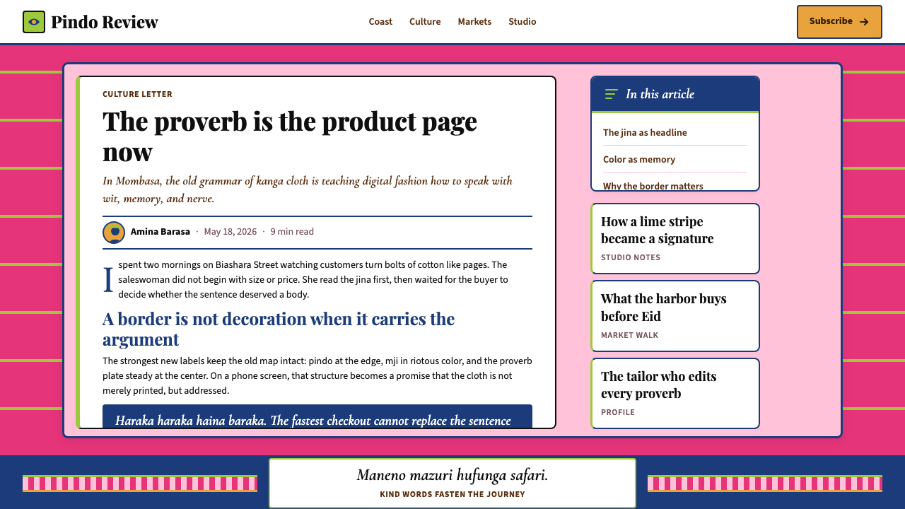 Kenyan Kanga Print design style applied to a Article page