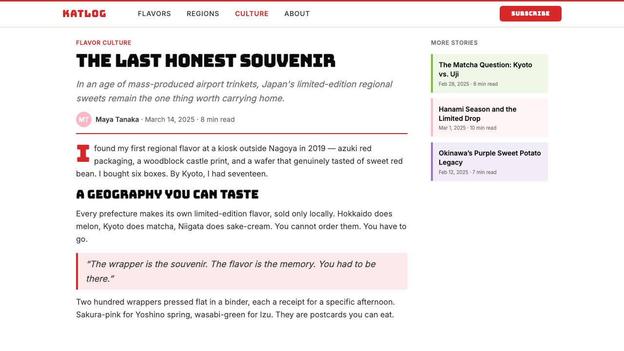 Kit Kat Japan Collector design style applied to a Article page