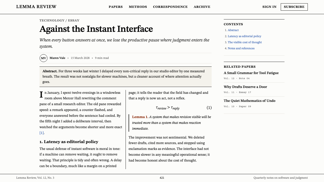 TeX Academic Paper design style applied to a Article page