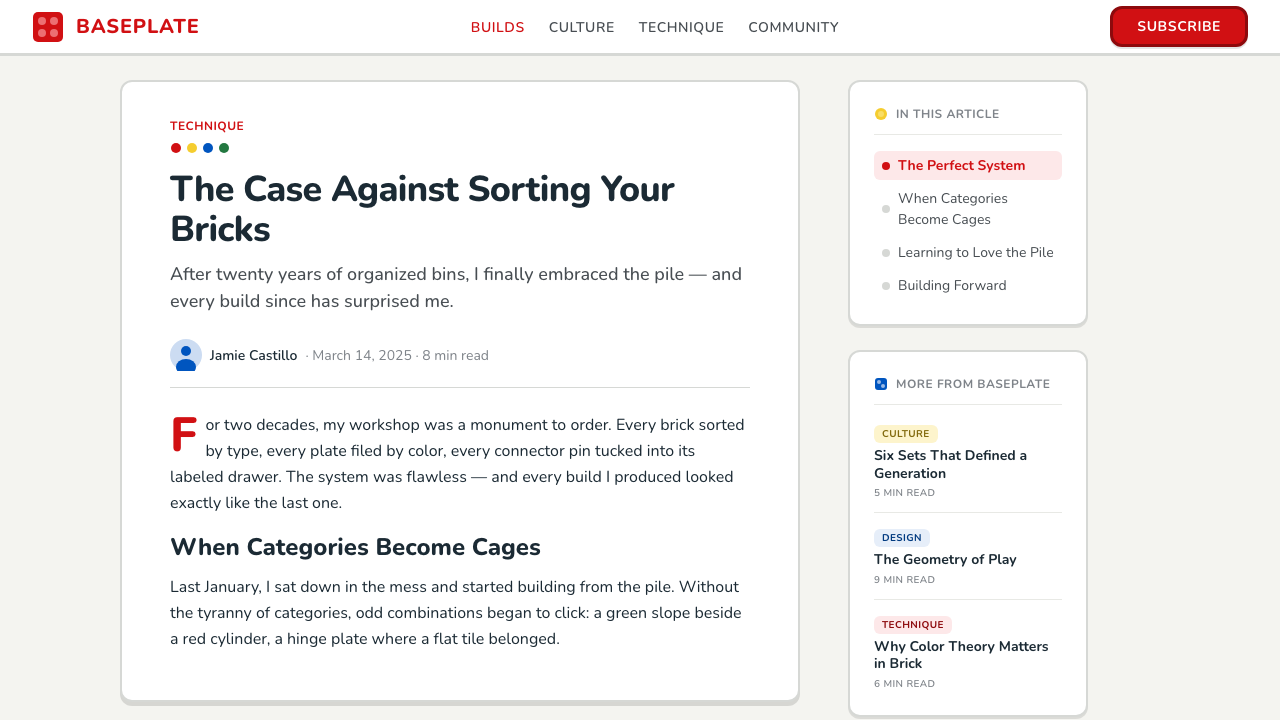 LEGO Classic design style applied to a Article page