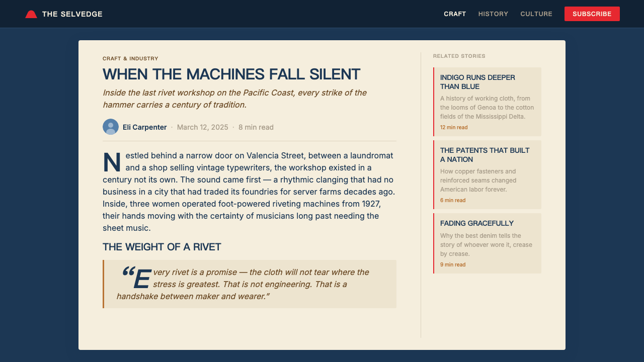 Levi's 501 design style applied to a Article page