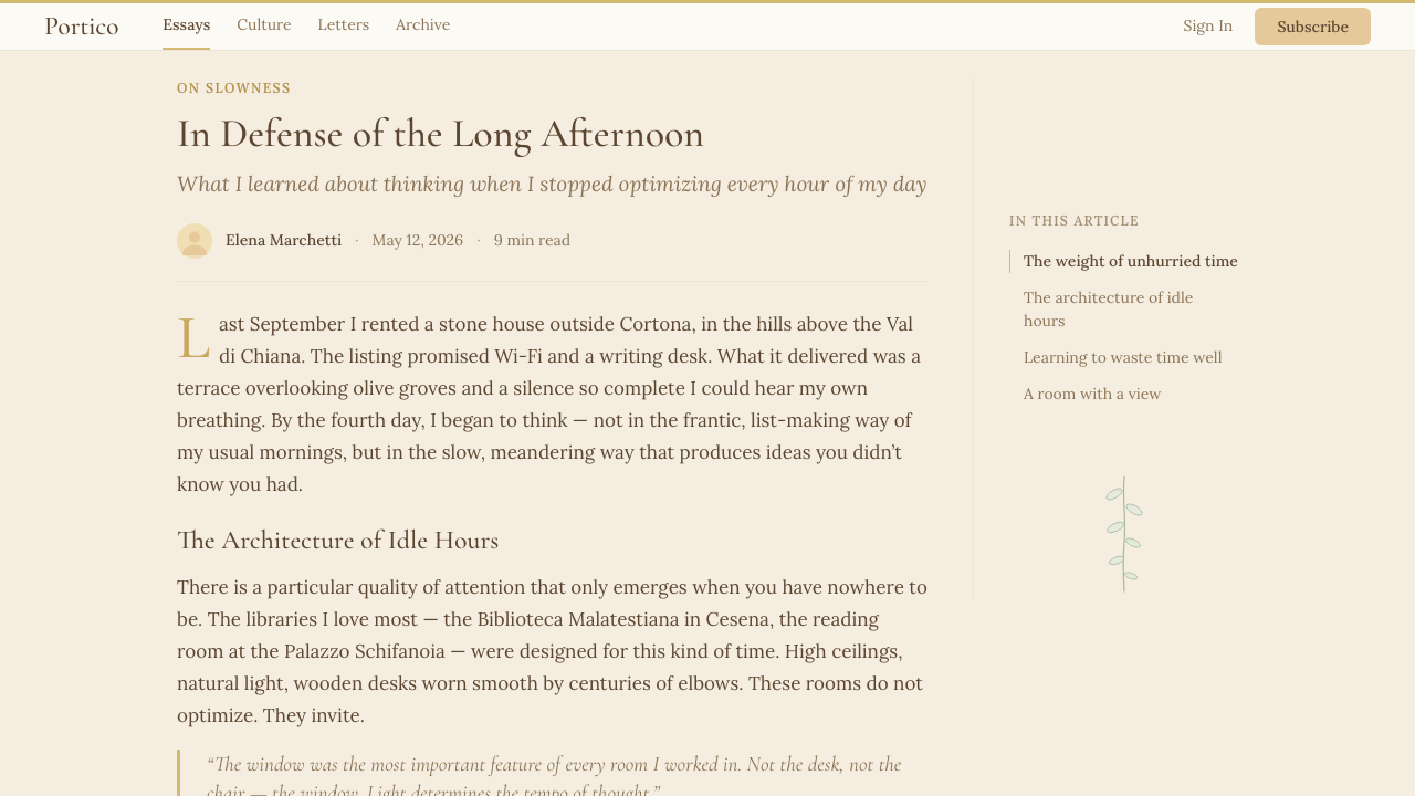 Light Academia design style applied to a Article page