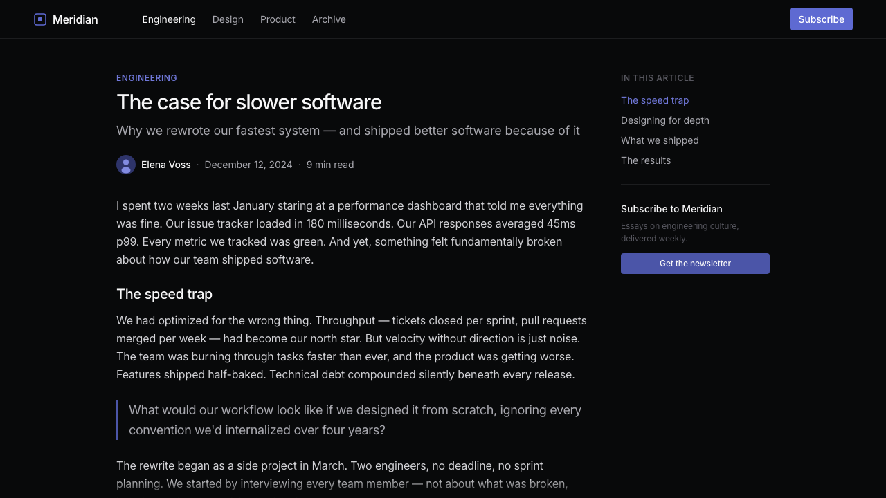 Linear 2024 design style applied to a Article page